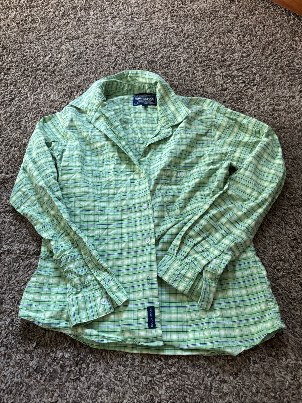 Women’s Light Green Plaid Button-Down Shirt by rough stock